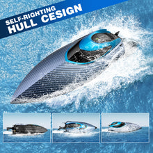 将图片加载到图库查看器，4DRC S3 High Speed RC Boats with LED Lights &amp; 2 Batteries, 30+ mph Remote Control Boat for Pools and Lakes, Capsize Recovery, Low Battery Reminder,2.4Ghz Racing Boats for Adults and Kids
