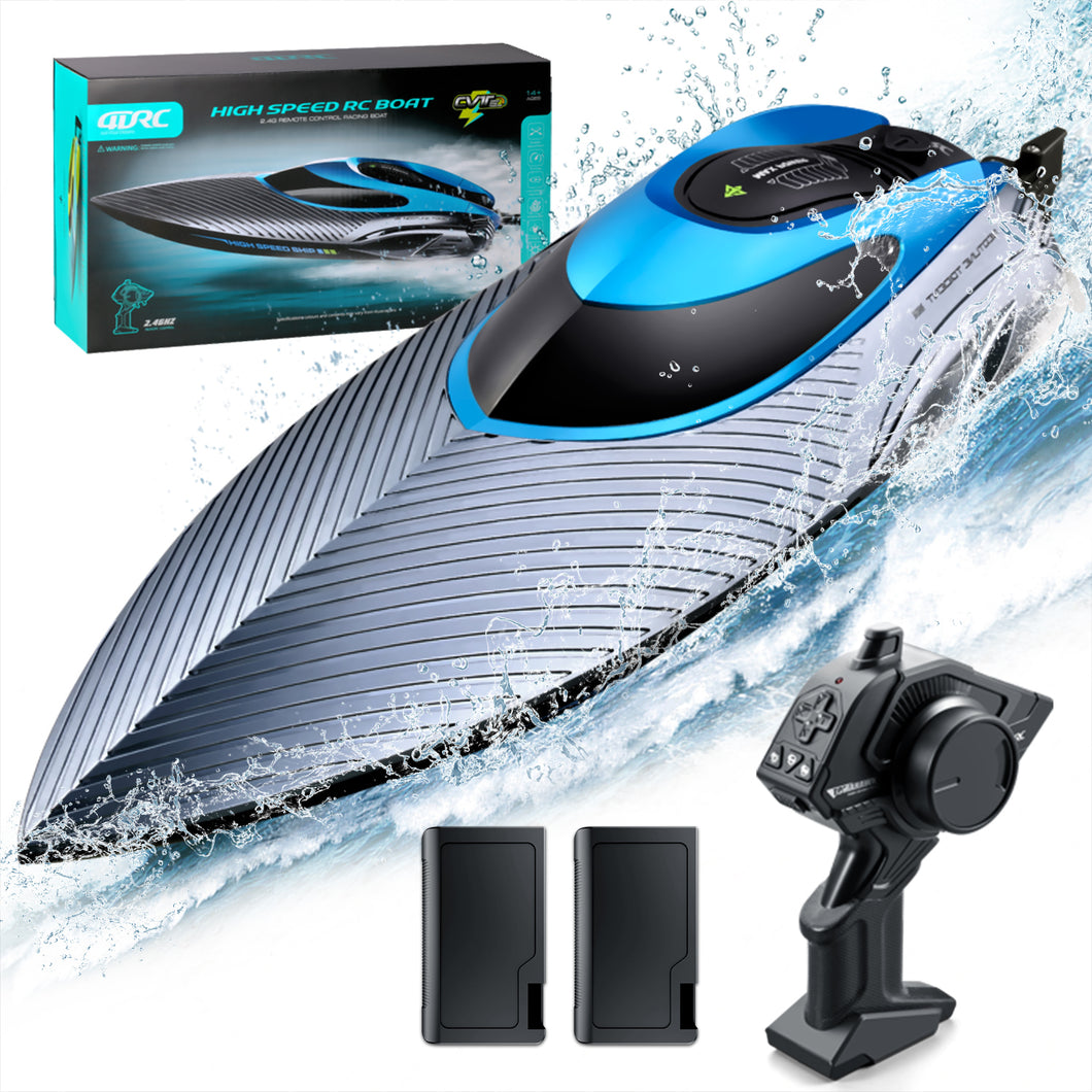 4DRC S3 High Speed RC Boats with LED Lights & 2 Batteries, 30+ mph Remote Control Boat for Pools and Lakes, Capsize Recovery, Low Battery Reminder,2.4Ghz Racing Boats for Adults and Kids