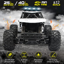 将图片加载到图库查看器，4DRC 1:12 Rc Car,off Road Truck Remote Control Car Metal Shell 2.4G 4WD,with 2 Batteries ,Cars for Boys&amp; Gift for Kids,Silver
