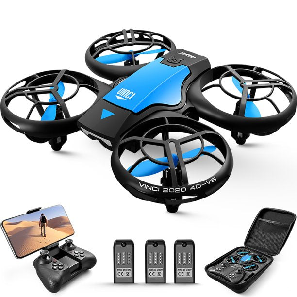 4DRC Drone Mini with 720P HD Camera for Adults and Children FPV Real-Time Video, 3 Modular Batteries，Blue