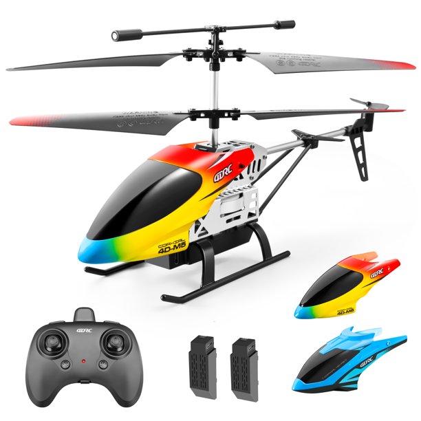 4DRC Remote Control Helicopter 2.4GHz 4DM5 RC Helicopters with Gyro for Beginner Toys Aircraft,3.5 Channel,LED Light,High&Low Speed,2 Battery，Yellow Blue